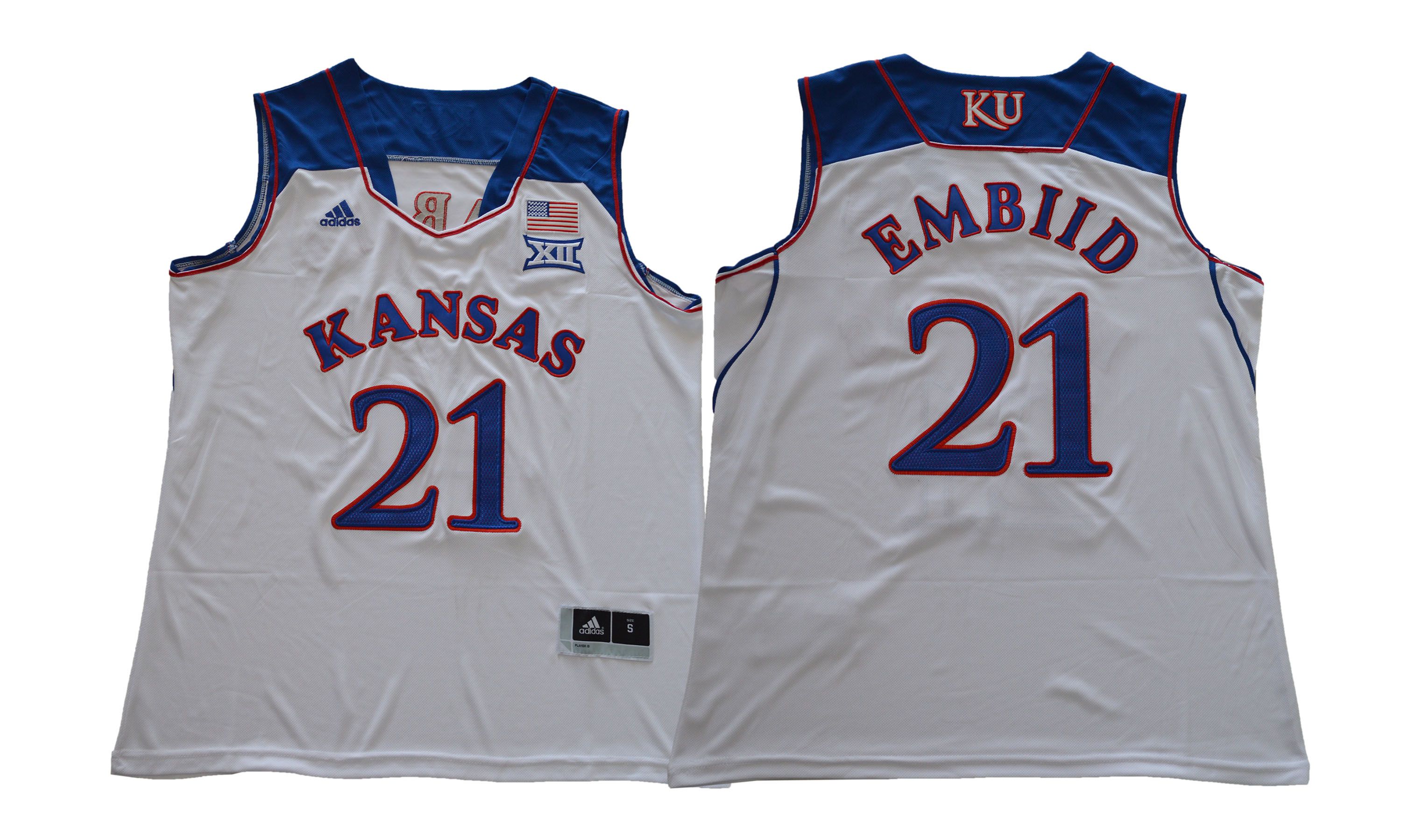 Men Kansas Jayhawks #21 Embiid White NCAA Jerseys->ncaa teams->NCAA Jersey